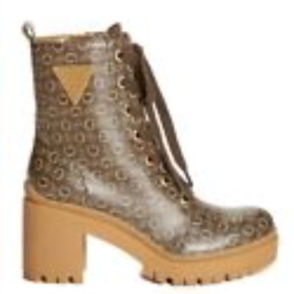 Guess Quincy 3 Logo Heeled Boots - Brown/Tan - DSLRT06K - Women's Size 9.5 NEW - Picture 2 of 12